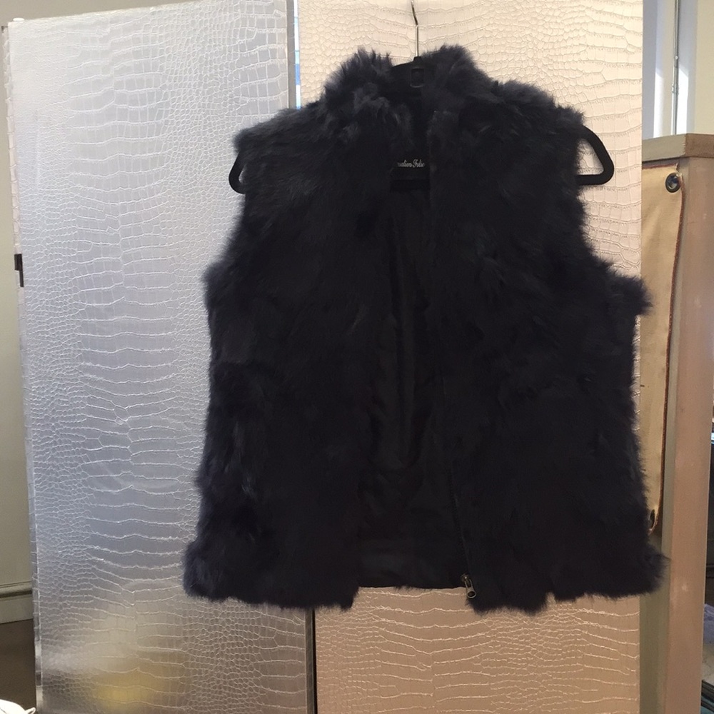 Rabbit fur vest Navy with zip one size fits most